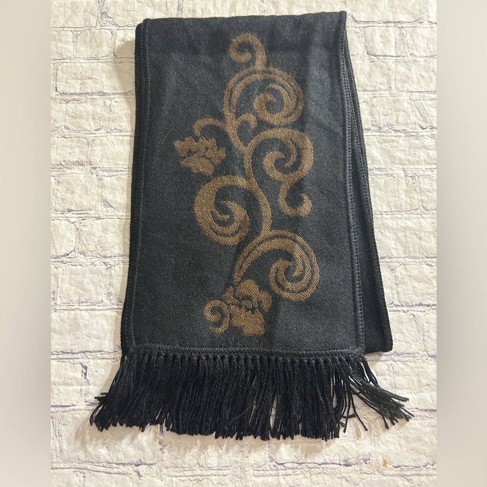 Jnca’s Inc Alpaca Made Un Peru Black Brown With Fringe Oblong Scarf O/S